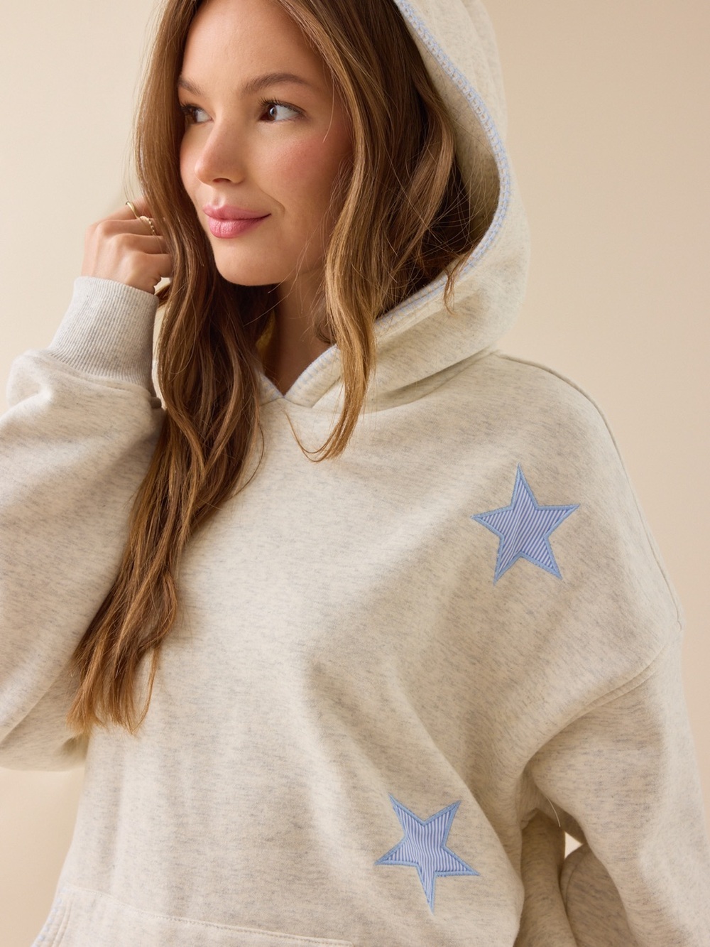 Altar'd State Light Gray Star Embroidered Hoodie - Picture 8 of 10